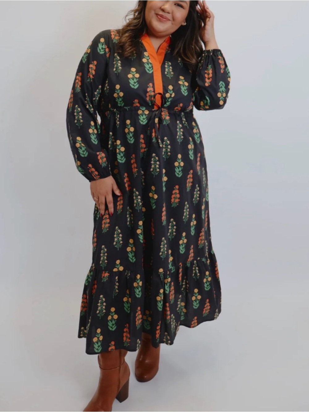 NEW Hudson Gray Wildflower Path Maxi Dress XL 100% Cotton Floral Bright Trim